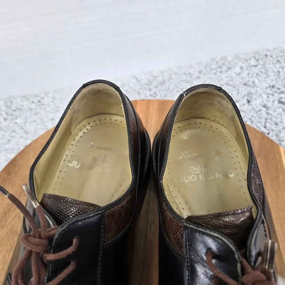 Julio Blanco Mens 10.5M Genuine Lizard Moc Square Toe Two Tone Oxford Dress Shoe